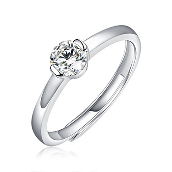 Wedding Single Moissanite CZ Round 925 Sterling Silver Adjustable Ring