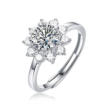 Wedding Moissanite CZ Sunflower 925 Sterling Silver Adjustable Ring