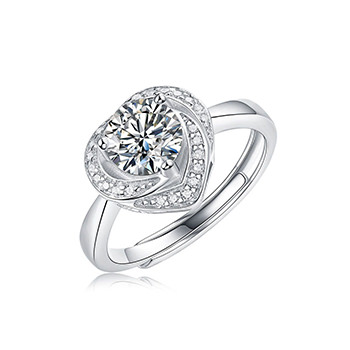 Bridesmaid Irregular Moissanite CZ Heart 925 Sterling Silver Adjustable Ring