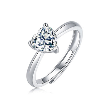 Promise Moissanite CZ Heart 925 Sterling Silver Adjustable Ring