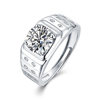 Men Round Moissanite CZ Belt 925 Sterling Silver Adjustable Ring