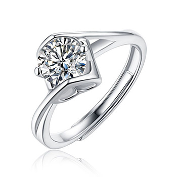 Twisted Moissanite CZ Geometry 925 Sterling Silver Adjustable Ring