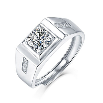 Men Square Moissanite CZ Geometry 925 Sterling Silver Adjustable Ring