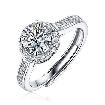 Round Moissanite CZ Geometry 925 Sterling Silver Adjustable Ring