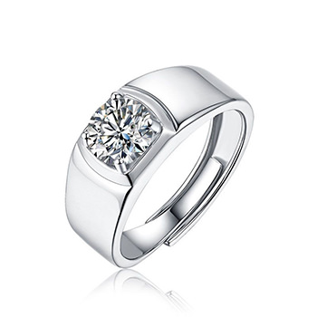 Men Round Moissanite CZ Wide 925 Sterling Silver Adjustable Ring