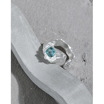 Sale Square Green CZ Irregular 925 Sterling Silver Adjustable Ring