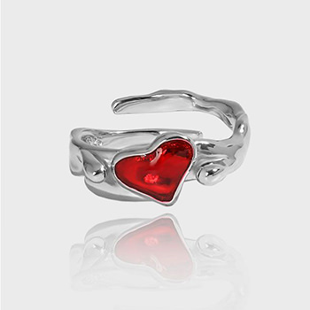 Women Irregular CZ Heart 925 Sterling Silver Adjustable Ring