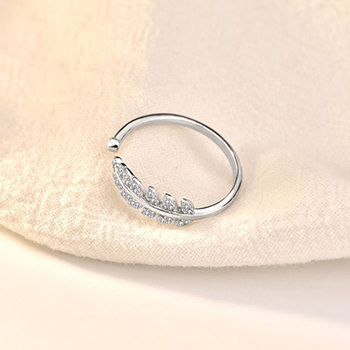 Fashion  CZ Leaf 925 Sterling Silver Adjustable Ring