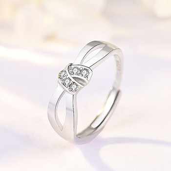 Fashion Double Layer Cross CZ Knot 925 Sterling Silver Adjustable Ring