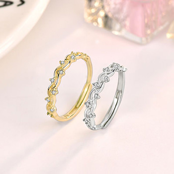 Elegant Hollow CZ Garland 925 Sterling Silver Adjustable Ring