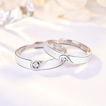 Double Heart To One CZ 925 Sterling Silver Adjustable Promise Ring