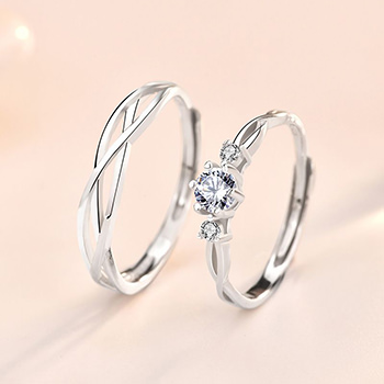 Gift CZ Hollow Love Twisted 925 Sterling Silver Adjustable Promise Ring