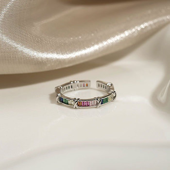 Beautiful Colorful Rainbow CZ 925 Sterling Silver Adjustable Ring