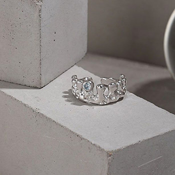 Elegant Round CZ Irregular Crown 925 Sterling Silver Adjustable Ring