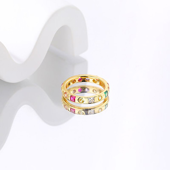 Colorful Oval Round Square CZ 925 Sterling Silver Adjustable Ring