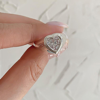 Honey Moon White CZ Heart 925 Sterling Silver Adjustable Ring