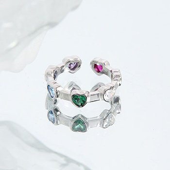 Colorful CZ Heart In Heart 925 Sterling Silver Adjustable Ring