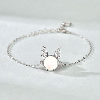 Holiday Natural Moonstone Elk Animal 925 Sterling Silver Bracelet