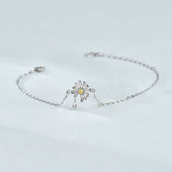 Summer Daisy Flower CZ 925 Sterling Silver Bracelet