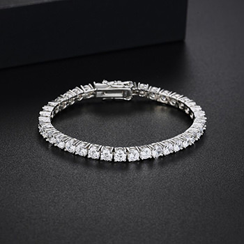 Men's Round CZ Simple 925 Sterling Silver Bracelet