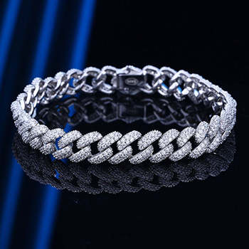 Men's CZ Hollow Curb Chain 925 Sterling Silver Bracelet/Necklace