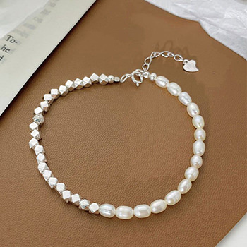 Irregular Oval Shell Pearls Geometry Cubic 925 Sterling Silver Bracelet