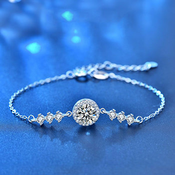 Round Micro Setting Moissanite CZ 925 Sterling Silver Bracelet