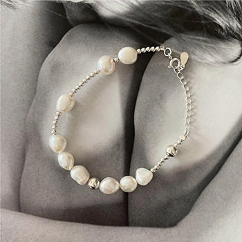 Anniversary Irregular NaturalPearls Small Beads 925 Sterling Silver Bracelet