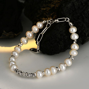 Girl Baroque Natural Pearls Irregular Silver 925 Sterling Bracelet