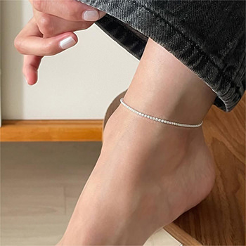 Girl Micro Setting CZ Lines 925 Sterling Silver Anklet