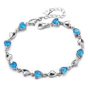 My Heart Sweet Blue/Purple CZ Solid 925 Sterling Silver Bracelet