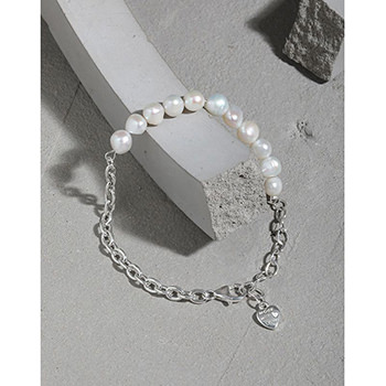 Asymmetry Natural Pearls Curb Chain 925 Sterling Silver Bracelet