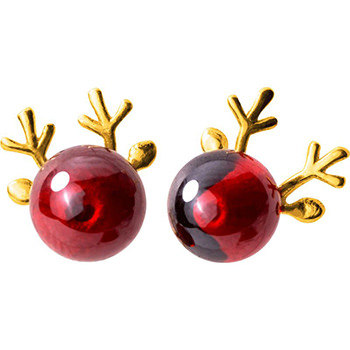 Beautiful Created Garnet Elk 925 Sterling Silver Studs Earrings