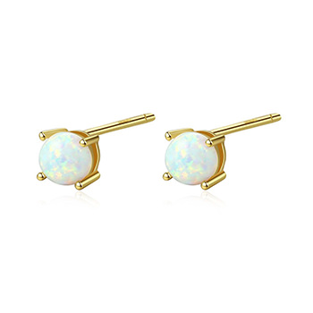 Cute Round Created Opal 925 Sterling Silver Studs Earrings