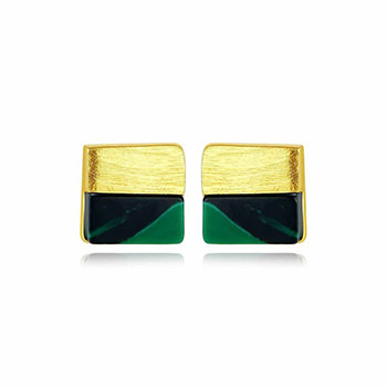 Square Created Malachite 925 Sterling Silver Earrings