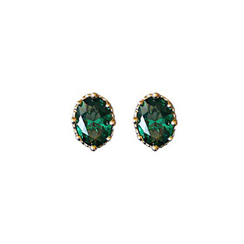 Vintage Cake Side Emerald Green Oval CZ Silver Stud Earrings