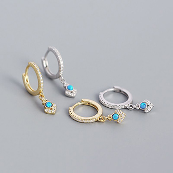 Elegant Geometry Bohemia Created Opal 925 Sterling Silver Hoop Earrings