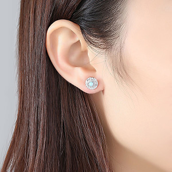 Office Created Opal CZ Round Disc 925 Sterling Silver Stud Earrings