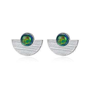 Created Opal Round 925 Sterling Silver Stud Earrings