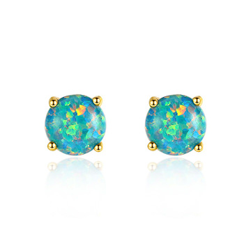 Simple Round Natural Opal 925 Sterling Silver Stud Earrings