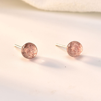 Mini Pink Round Created Strawberry Quartz 925 Sterling Silver Stud Earrings