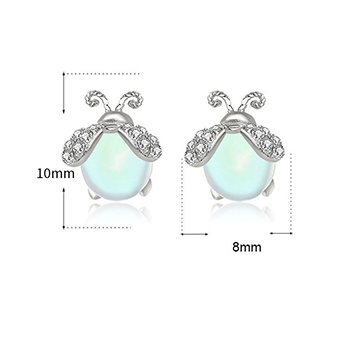 Cute Natural Moonstone CZ Glowworm 925 Sterling Silver Stud Earrings