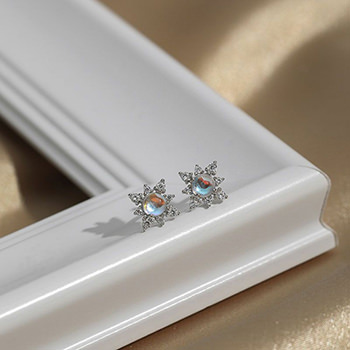 Simple Created Moonstone CZ Star 925 Sterling Silver Stud Earrings