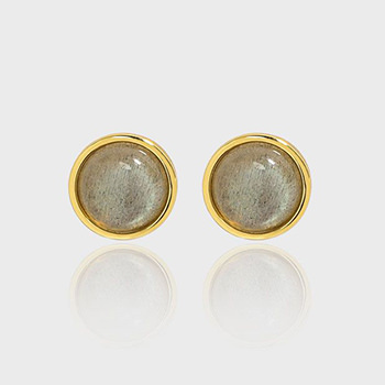 Simple Round Natural Abradorite 925 Sterling Silver Stud Earrings