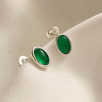 Elegant Green Agate Oval 925 Sterling Silver Stud Earrings