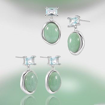 Natural Green Oval Aventurine CZ 925 Sterling Silver Dangling Earrings