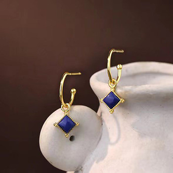 Office Rhombus Lapis Lazu 925 Sterling Silver Dangling Earrings