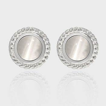 Twisted Border Round Natural Cat's Eye 925 Sterling Silver Stud Earrings