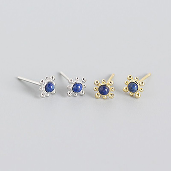 Geometry Blue Natural Lpis Lazuli Sun 925 Sterling Silver Stud Earrings