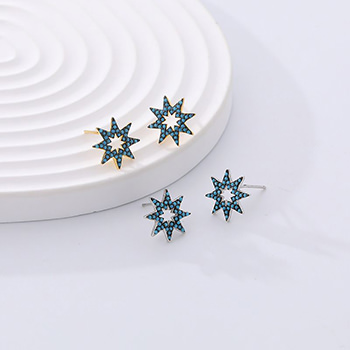 Vintage Created Turquoise Beads Star 925 Sterling Silver Stud Earrings